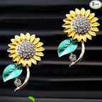 2 Pieces Sunflower Air Vent Clips Bling Flower Car Accessories Cute Car Air Freshener Rhinestone Sun flower Gift Decorations Charm Car Clip Interior Air Vent Decor