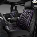 CAR PASS Piping Luxury Faux Leather Two Front Car Seat Covers, Waterproof Anti Slip Premium Automotive Seat Covers,Universal Fit for Suvs,Vans,Trucks, Armrest Airbag Compatible (Black and Purple)