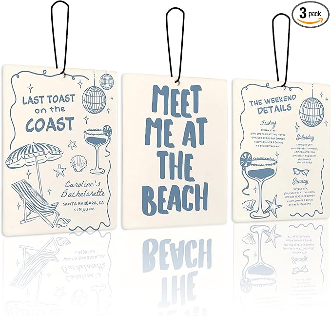Trendy Blue Coastal Beach Lavender Car Air Freshener 3, Meet Me at the Beach Disco Ball Cocktail Scents Air Freshener for Women Girls, Beachy Car Accessories Interior Mirror Decor Hanging