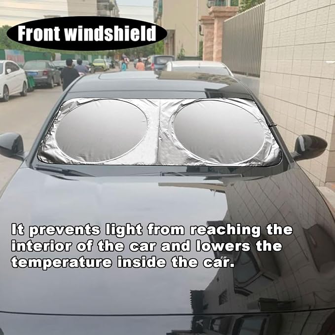 Car Windshield Sun Shade, Cool Reflective Sun Blocker, Foldable Car Front Window Covers, Sun Protection Automotive Glass Shade for Comfortable Driving for Universal Car SUV Truck (63×33.86'')