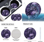 FKELYI Skeleton Car Seat Covers Full Set Purple Floral +Multicolor Mandala Cup Coasters+Headrest Covers+Anti-Slip Steering Wheel Cover+Gear Shift Cover+Handbrake Cover