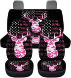 KEIAHUAN Camo Deer Hunting Car Seat Covers 4pcs Full Set Pink Front and Rear Bench Protector Fit Most Vehicle, Cars, Sedan, Truck, SUV and Van Auto Interior Accessories