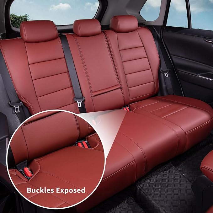 coverdream Rav4 Seat Covers Custom Fit for 2019-2025 Toyota Rav4 Hybrid(LE,XLE,XLE Premium,Limited) SUV,Fully Covered,Waterproof Leather Car Seat Protector(Full Set,Wine Red)