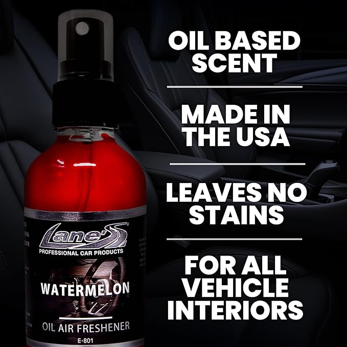 LANE’S Premium Car Air Freshener "Watermelon" - 4oz Oil-Based, Long-Lasting Auto Scent Spray - Food, Pet, Odor Smell Deodorizer for Cars, Trucks, SUVs' Interior Leather, Carpet, Upholstery