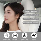 Car Headrest Pillow 100% Memory Foam, Breathable Removable Leather Cover, Premium Seat Support Head Neck Cushion for Driving Travel Home Office, White, 2 Pack