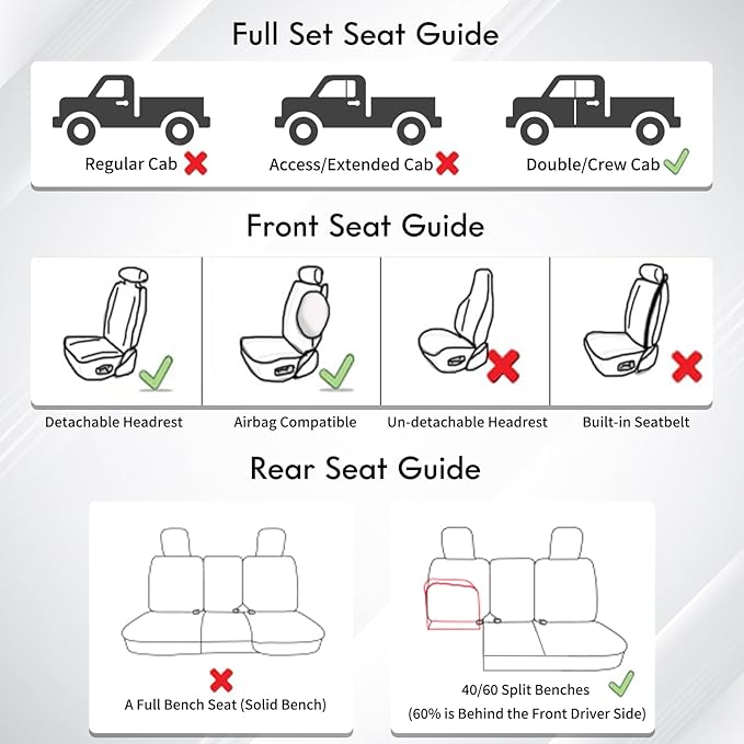 Huidasource Seat Covers Fit for 4th Gen Toyota Tacoma SR, SR5, Limited, TRD Sport/Off-Road,Trailhunter Double/Crew Cab, 360° Full-wrap Automotive Car Leather Seat Cushion Cover (Full Set/Gray)