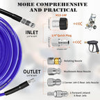 Sewer Jetter Kit for Pressure Washer, 100FT Drain Cleaner Hose 5800PSI with 1/4 Inch NPT Corner, Rotating Nozzle and 4 Different Button Nose Sewer Jet Nozzles, Waterproof Tape and 2 Spanners （Purple）