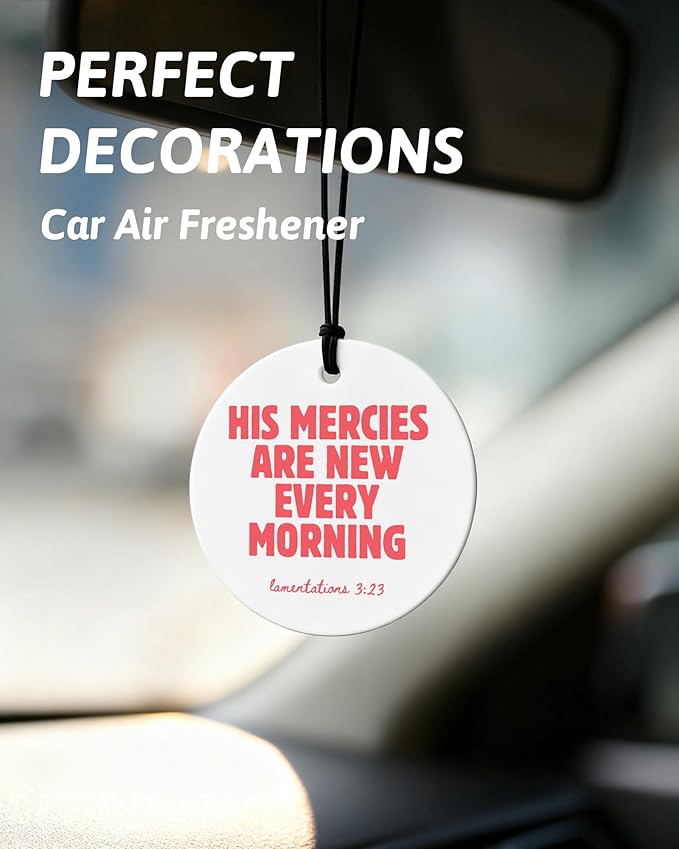 Pink Christian Round Car Air Freshener 4 Pcs, Coquette Pink Bow Bible Verse Religious Hanging Air Freshener for Cars Closet Drawer Books, Christian Girly Car Accessories Mirror Decor for Women