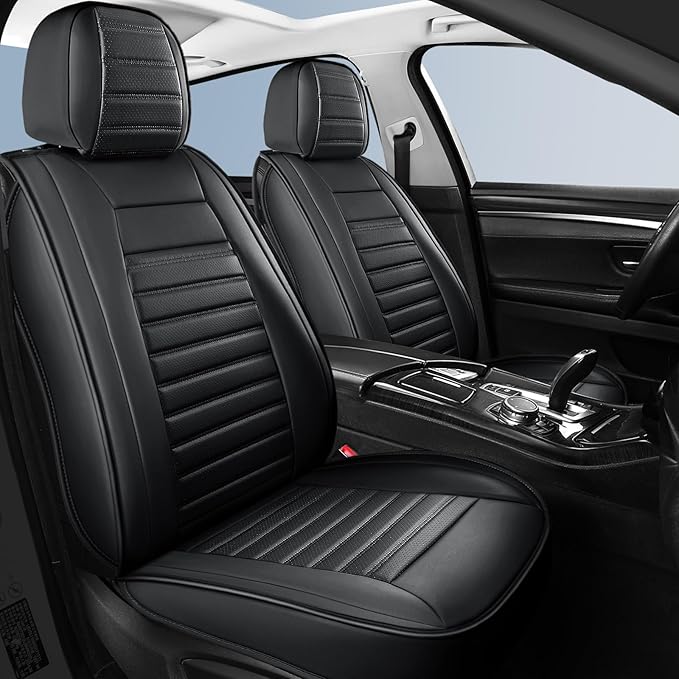 Car Seat Covers, Breathable Faux Leather Auto Seat Covers, Waterproof Automotive Seat Covers, Universal Vehicle Seat Covers for Sedans SUV Pick-up Truck (2 PCS Front Seat, Black)