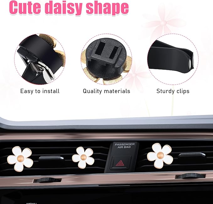 6PCS Car Air Vent Clip, Daisy Flower Auto Scents Air Freshener Clip with 6 Fragrance Piece, Decorative Auto Air Conditioning Clip for Women Girl, Universal Car Accessories (White)