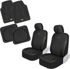 CAT PU Leather Seat Covers for Cars – (2) Front Seat Covers with (4) All-Weather Heavy-Duty Floor Mats for Trucks, Cars, & SUVs Combo Set – Car Interior Protection Liners for Car Seats and Floors
