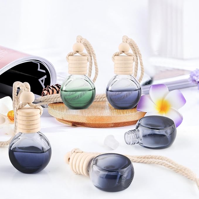 40 Pack Black Hanging Car Air Freshener Diffuser Bottles Empty Glass Perfume Bottles Pendant Diffuser Bottle for Essential Oils Fragrance Aromatherapy Auto Ornaments