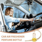 Dandat 80 Pcs 8 ml Hanging Car Freshener Diffuser Pendant Bottle Empty Transparent Glass Aromatherapy Essential Oil Air Diffuser for Perfume Gift with Wooden Caps Lanyard, 8 Assorted Style