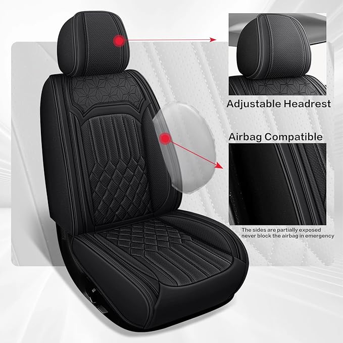 Car Seat Covers for Genesis GV70 2022-2025 2026, Full Set Nappa Leather Waterproof Breathable Anti-Slip Airbag Compatible Car Seats Protector, Car Interior Seats Cover (Black,+Pillow)