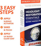 SYLVANIA UV Block Clear Coat Kit - Premium UV Headlight Protection for Vehicles - Includes Surface Activator, Protective Clear Coat & Applicator Towels - Long-Lasting - Restores to Like-New Condition