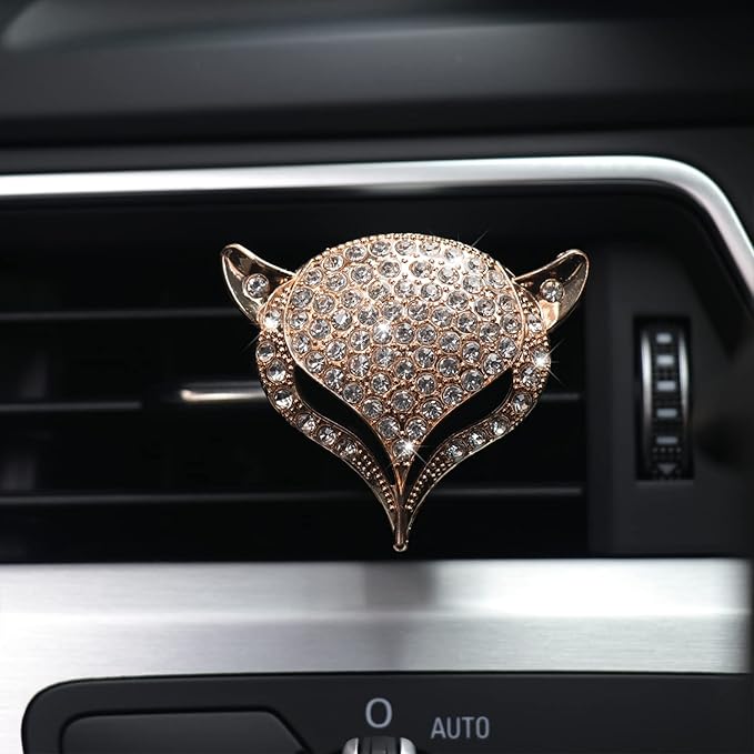 HungMieh 1PCS Bling Car Accessories for Women, Rhinestone Car Décor Interior, Car Charm Air Vent Clip with Pads for Fragrance (Fox Gold)