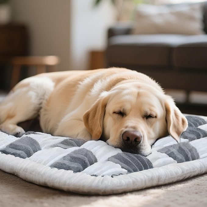 Dog Car Seat Cover for Back Seat, Plaid Backseat Pet Bed Mat, Non-Slip Travel Dog Bed for Backseat Extenders, 24.8" x 54", Grey and White