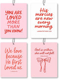 Coquette Pink Cute Christian Car Air Freshener 4 Pcs - Girly Pink Bow Religious Hanging Air Freshener 4 Pcs for Cars Closet Drawer Books, Cute Christian Accessories Mirror Gifts for Women Girls