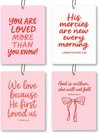 Coquette Pink Cute Christian Car Air Freshener 4 Pcs - Girly Pink Bow Religious Hanging Air Freshener 4 Pcs for Cars Closet Drawer Books, Cute Christian Accessories Mirror Gifts for Women Girls