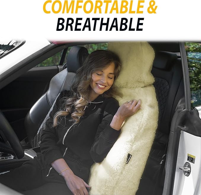 ZONETECH Sheepskin Seat Covers Fuzzy Car Seat Covers Tan Australian Merino Wool Fluffy Fur Auto Accessories All Season Protection for Your Seats Universal Fits Most Car SUV Airbag Compatible 2-Pack