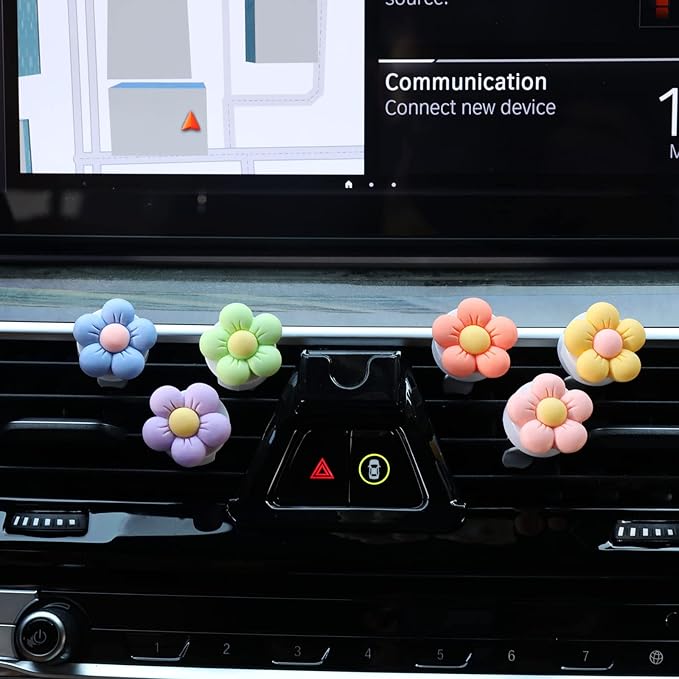 6 Pieces Flowers Car Air Vent Clips with Fragrance Pads Colorful Daisy Flower Car Air Freshener Groovy Retro Hippie Flowers Air Vent Decorations Cute Car Diffuser Accessories Car Interior Decor