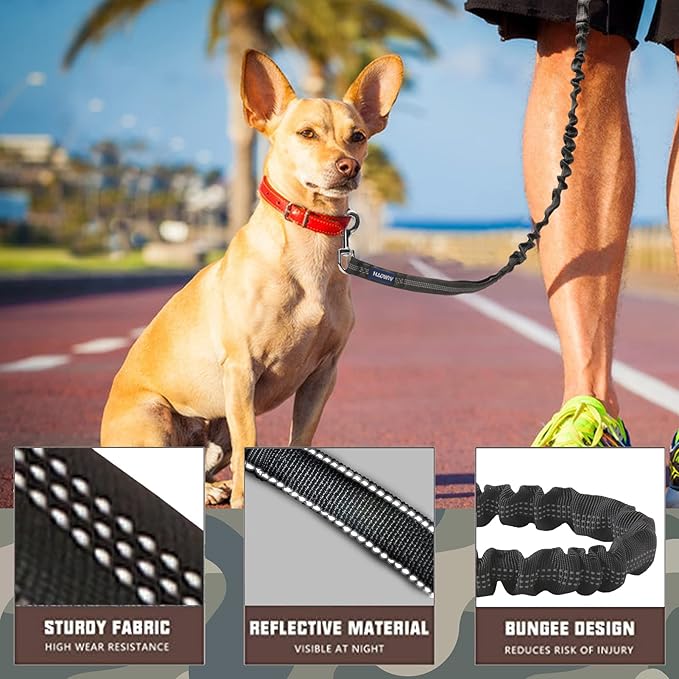 AUROTH Heavy Duty Bungee Dog Leash for Medium Large Breed Dogs, No Pull for Shock Absorption with Car Seat Belt, 2 Padded Handles 4.5FT 6FT Training Dog Leash (MAX: 4.5 FT, Black01)