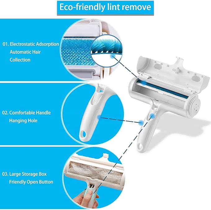 ACE2ACE Pet Hair Removal Tool, Reusable Lint Roller for Pet Hair, Self Clean Cat Hair Remover with Dust Bin, Dog Hair Remover for Couch, Furniture, Carpet, Sofa and Bedding