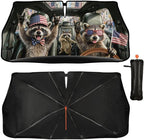 Socira Funny Rocking Raccoon Car Windshield Sun Shade Umbrella Foldable Rock Racoons Sunshade for Front Window Auto Windshield Sunshade Covers Car Accessories Gifts for Men Protect from Sun Rays Heat
