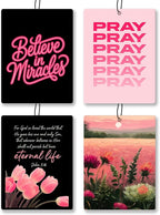Trendy Black Pink Floral Christian Car Air Freshener 4 Pcs - Flowers Bible Verse Religious Hanging Air Freshener 4 Pcs for Cars Closet Drawer Books, Christian Accessories Mirror Gifts for Women Girls