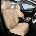 Coverado Front Car Seat Covers, Faux Leather Oil-Resistant Non-Slip Cushions, Universal Fit for Sedans, Pickups, SUVs, Waterproof Seat Covers, Car Seat Protectors – Beige
