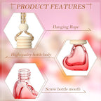 Rtteri 100 Pcs Hanging Car Air Freshener Diffuser Bottles Empty Glass Perfume Diffuser Vials Refillable Oil Aromatherapy Pendant with Wooden Caps and Hanging String for Car Home Office Decor(Heart)