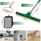 3 in 1 Carpet Rake for Pet Hair Removal, Reusable Pet Hair Remover Broom, 60'' Adjustable Long Handle Dog and Cat Hair Remover Tool Set of 3, Lint Remover Scraper for Carpets (Dark Green, 60inch)