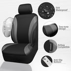 CAR PASS EVA Waterproof Car Seat Covers Full Set,Black Gray Seat Covers for Cars,Airbag Compatible,Universal Fit Sedans,Vans,SUVs,Trucks (Black and Gray)