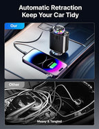 Aromatherapy 5 in 1 Retractable Car Charger with Starlight, USB C Car Charger Adapter and 2 USB Ports, Aroma Starry Sky Car Air Freshener Diffuser Fast Charging Compatible with iPhone 16 15 14 13 12