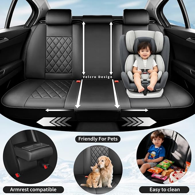 Fit Tucson Car Seat Covers Compatible with Hyundai Tucson 2010-2026, Premium Leather Breathable, Wear Resistant, Airbag Compatible, All-Weather Protection & Full Coverage, 2 Front Seat Black