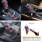 FKELYI Skull Rose Car Seat Full Set - Front and Back, Handbrake and Gear Shifter Knobs, Steering Wheel Cover, Cup Coasters