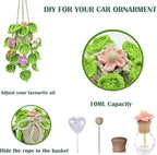 Crochet Hanging Plant Car Air Freshener，10ml Empty Refillable Car Diffuser Bottle with Potted Plants Car Mirror Hanging Accessories Car Air Hanging Fragrance Oil Diffuser (Pink Flower)