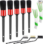10pcs Auto Car Detailing Brush Set Car Interior Cleaning Kit Includes 5 Boar Hair Detail Brush,3 Wire Brush, 2 Air Vent Brush for Cleaning Car Interior Exterior, Dashboard Engines Leather Wheel