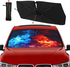Socira Red Fire Blue Ice Car Windshield Sun Shade Umbrella Foldable Sunshade for Front Window Auto Windshield Sunshade Covers Car Accessories Protect from Sun Rays Heat 57'' X 30''