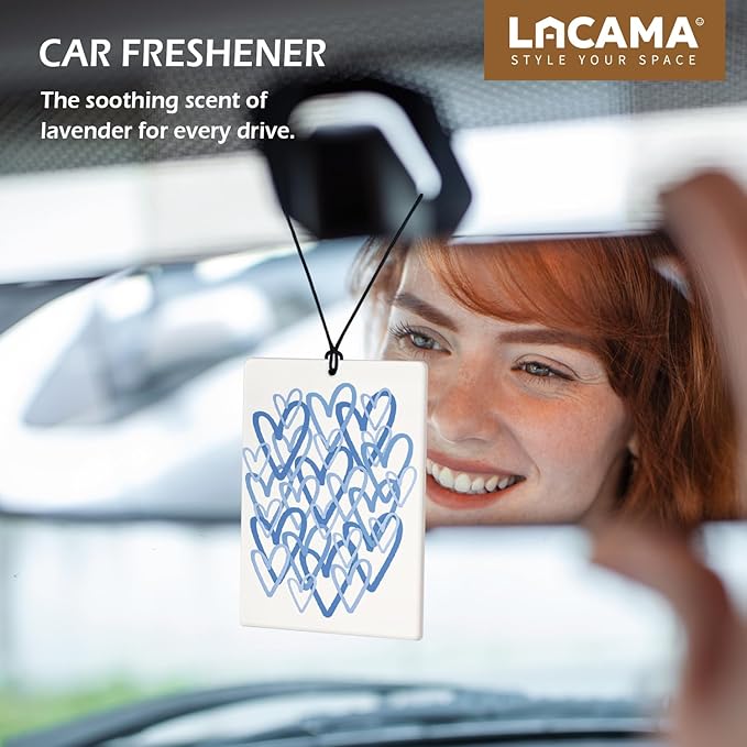Lacama Blue Car Air Freshener 3Pcs, Watercolor Coquette Bow Love Cars Scents Air Freshener for Women Girls Gifts, Preppy Coquette Car Accessories Interior Mirror Decor Hanging