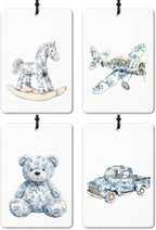 Blue and White Chinoiserie Car Air Freshener 4 Pcs, Retro Rocking Horse Plane Bear Truck Air Freshener Hanging for Cars Books Closet Drawer, Cute Girly Car Accessories for Women