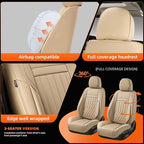 KEYOOG 2-Seater Waterproof and Breathable Nappa Leather Car Seat Covers Full Set, Fit for Front Seats of Cars, Compatible with Airbags, Car Seat Protector Covers for Most Cars - Beige