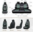 Coverado Automotive Seat Covers Front Seats, Leather Seat Covers 2 Pack, Black Green Car Seat Cover, Waterproof Car Seat Protector with Lumbar Support, Front Seat Covers Universal Fit for Most Cars