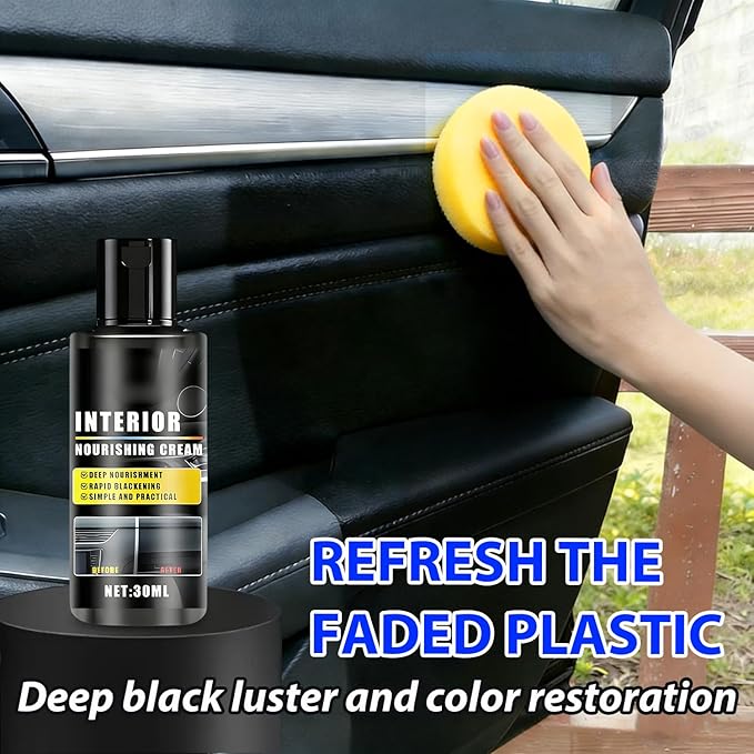Plastic Trim Restorer, 7pcs Cars Interior Trim Scratch Remover Kit with Brush, Sponge, Microfiber Towel, Nourishing Cream Restorer Shines Darkens Faded Plastic & Rubber, 30mlx2