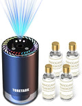 Smart Car Air Freshener with Star Light & 200ml Diffusers Oil Refills, Auto On/Off Aroma Diffuser, 3 Adjustable Mist Modes Rechargeable Aromatizante para Carro - Car Diffuser（Mahogany Teakwood*4）