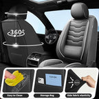 Fit Kona Car Seat Covers for Select Hyundai Kona 2018-2025 2026. Premium Leather, Waterproof， Breathable, Scratch-Resistant & All-Weather Seat Cushion Protector (Full Set, White Line Black)