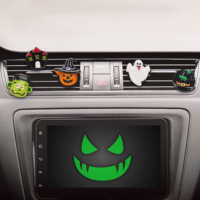Whaline 5 Pieces Halloween Car Air Vent Clips Cute Pumpkin Ghost Witch Hat Cars Air Freshener Charm Air Conditioning Outlet Clip for Air Vent Decorations Car Accessories Cars Interior Dashboard Decor