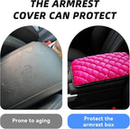 Bling Car Armrest Cover, Crystal Rhinestone Fluffy Automotive Armrest Seat Box Cushion Pad, Soft Comfortable Diamond Car Center Console Cover, Universal Vehicle Accessories (Rose Red)