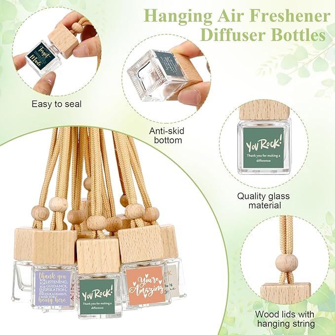 Havawish 20 Pcs Appreciation Gift Bulk for Employee Staff Empty Glass Essential Oil Diffuser Car Air Freshener Diffuser for Teachers Hanging Ornament Inspirational Team Thank You Gift