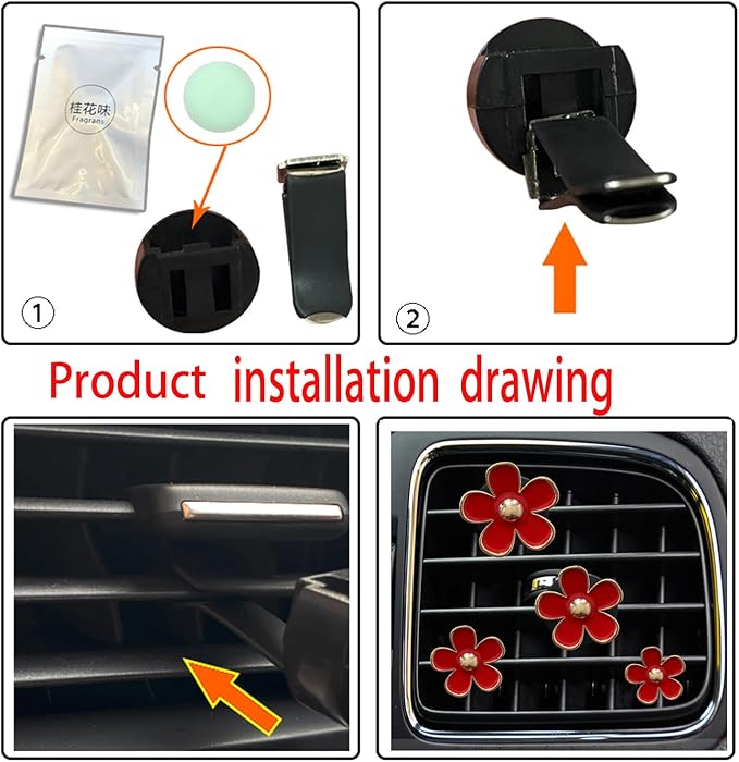 Daisy Air Vent Clips, 4 Pcs Cute Flower Car Air Conditioning Outlet Clip Car Air Freshener Clip Charm Car Inter Decor Accessories for Women (Red)